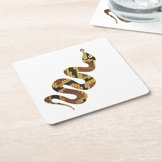 Snake Brown en Gold Silhouette Vierkante Kartonnen Onderzetter (Schuin)