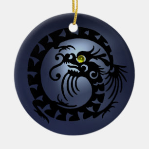 SNAKE DRAGON Black Blue Topaz Keramisch Ornament