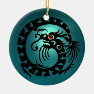 SNAKE DRAGON Black en Blue Aquamarine Keramisch Ornament