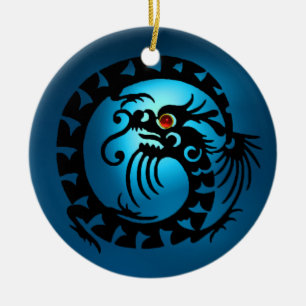 SNAKE DRAGON Black en Blue Sapphire Red Ruby Keramisch Ornament
