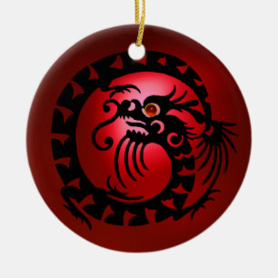SNAKE DRAGON Black en Red Ruby Keramisch Ornament