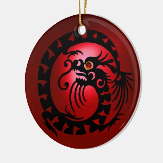 SNAKE DRAGON Black en Red Ruby Keramisch Ornament (Links)
