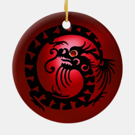 SNAKE DRAGON Black en Red Ruby Keramisch Ornament (Achterkant)