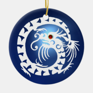 SNAKE DRAGON Black en White Blue Sapphire Keramisch Ornament