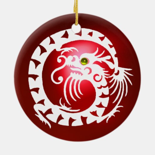 SNAKE DRAGON Black en White Red Ruby Keramisch Ornament (Achterkant)