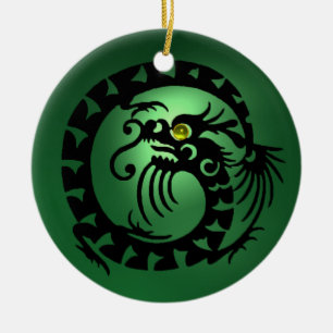 SNAKE DRAGON Black Green Jade Keramisch Ornament