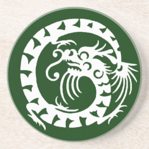 SNAKE DRAGON, groen en wit Zandsteen Onderzetter