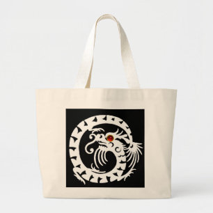 SNAKE DRAGON RUBY, zwart-wit rood Grote Tote Bag