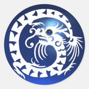 SNAKE DRAGON, wit, blauw saffier Ronde Sticker