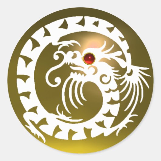 SNAKE DRAGON, wit, gele topaas, rode robijn Ronde Sticker (Voorkant)