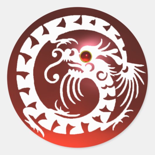 SNAKE DRAGON, wit, rood ruby Ronde Sticker (Voorkant)