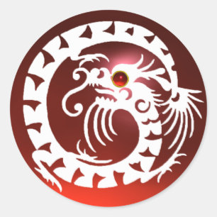 SNAKE DRAGON, wit, rood ruby Ronde Sticker