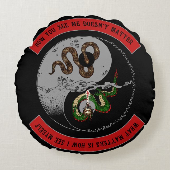 Snake/Dragon Ying/Yang Symbol Round Pillow Rond Kussen (Voorkant)