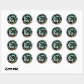 SNAKE DRAGON, zwart, aquamarineblauw Ronde Sticker (Vel)