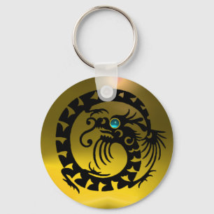 SNAKE DRAGON, zwart, blauw, aquamarine, gele topaz Sleutelhanger