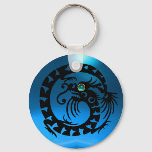 SNAKE DRAGON, zwart, blauw saffier, Sleutelhanger