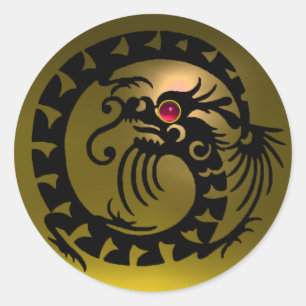SNAKE DRAGON, zwart, geel topaz, rood ruby Ronde Sticker