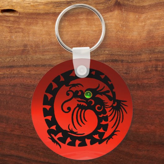 SNAKE DRAGON, zwart, rood, groen, smaragd Sleutelhanger (Voorkant)