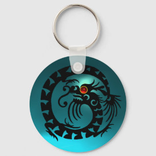 SNAKE DRAGON, zwart, rood ruby, blauwe aquamarine Sleutelhanger