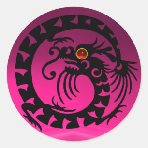 SNAKE DRAGON, zwart, roze amethist, rode robijn Ronde Sticker