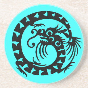 SNAKE DRAGON, zwarte en blauwe turquase Zandsteen Onderzetter