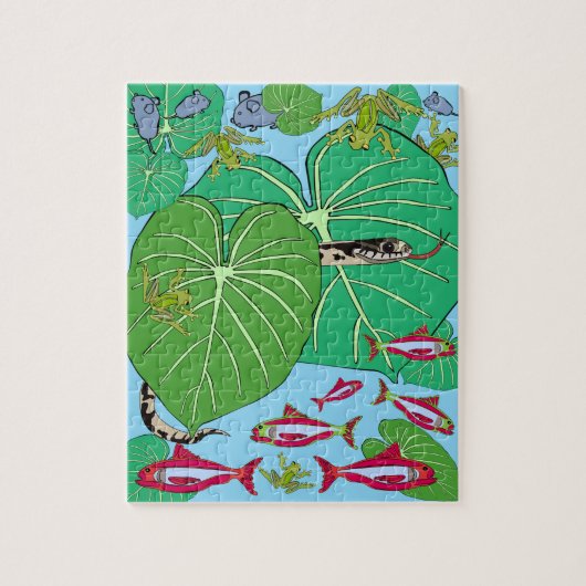 Snake@Green Leaf Print puzzel puzzel (Verticaal)