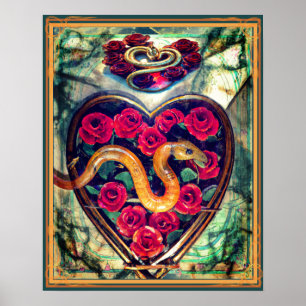 Snake, hart en Rozen Poster