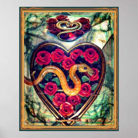 Snake, hart en Rozen Poster (Voorkant)