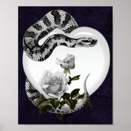 Snake Heart Gothic Valentijnse White Rose Poster