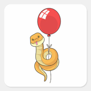 Snake met ballon vierkante sticker