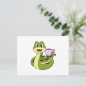 Snake met beker koffie briefkaart (Staand voorkant)