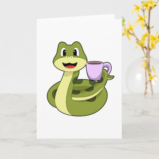 Snake met beker koffie kaart (Gele Bloem)