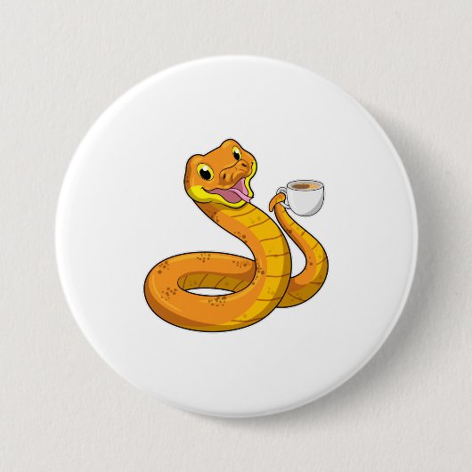 Snake met beker koffie ronde button 7,6 cm (Voorkant)