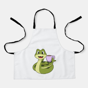 Snake met beker koffie schort
