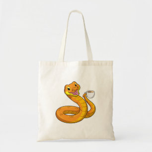 Snake met beker koffie tote bag