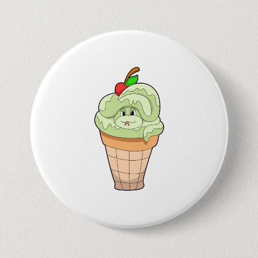 Snake met ijscrème en Cherry Ronde Button 7,6 Cm (Voorkant)