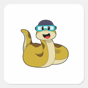 Snake met zwembril vierkante sticker