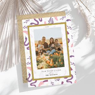 Snake & Mushroom White 2 Foto Chinees Nieuwjaar Feestdagenkaart