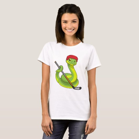 Snake op Ice hockey met Ice hockey stick T-shirt (Voorkant volledig)