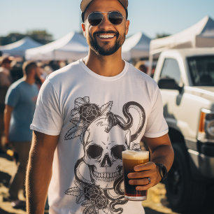 Snake Skull Zwart/Wit Graphic Art Style Mannen T-shirt