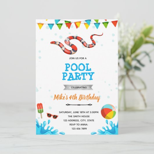 Snake strand poolpartij kaart (Staand voorkant)