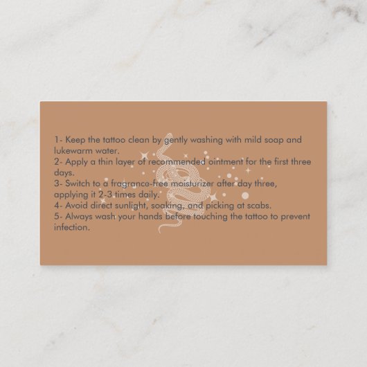 Snake Tattoo Nazorg Instructies Visitekaartje (Achterkant)