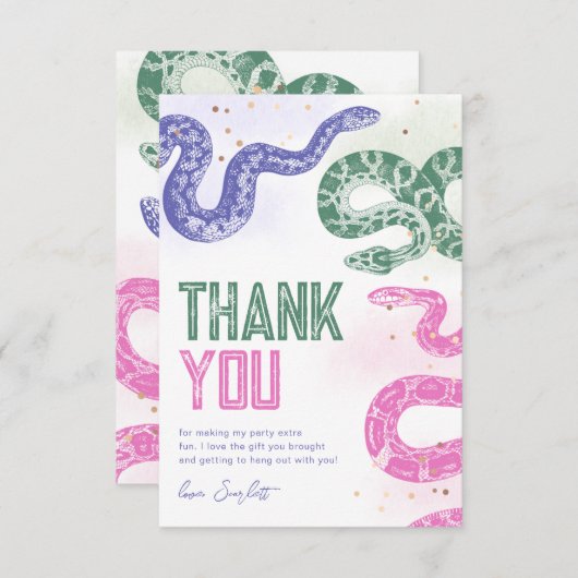 Snake verjaardagsfeestje dank u kaarten (Voorkant / Achterkant)