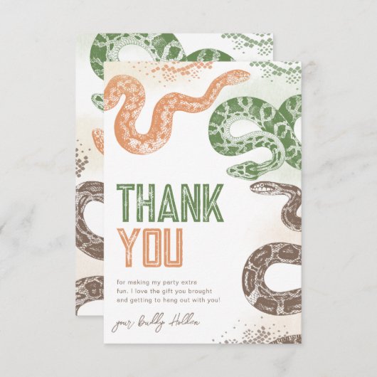 Snake verjaardagsfeestje dank u kaarten (Voorkant / Achterkant)