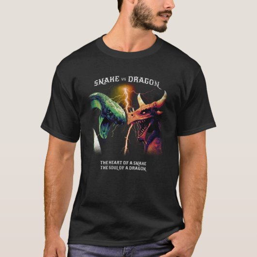 Snake vs Dragon Cool Fantasy Reader Cool Videogame T-shirt (Voorkant)