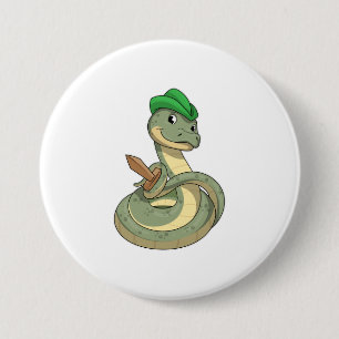 Snake with Sword Ronde Button 7,6 Cm