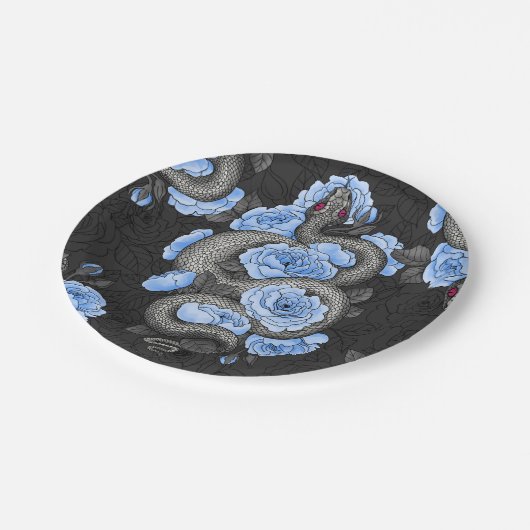 Snakes and blue roses papieren bordje (Gekanteld)