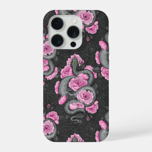 Snakes and pink roses iPhone 15 pro hoesje