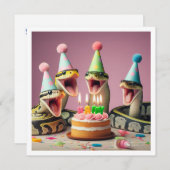 Snakes mangeant gâteau invitation anniversaire, re (Devant / Derrière)