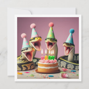 Snakes mangeant gâteau invitation anniversaire, re